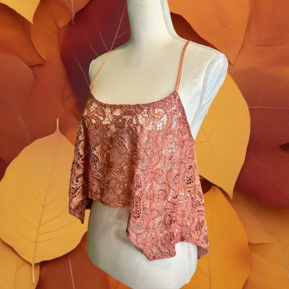 NWOT Free People Intimately ‘Best Idea’ Lace Swing Cropped Camisole in “Rose” XS - Picture 6 of 14